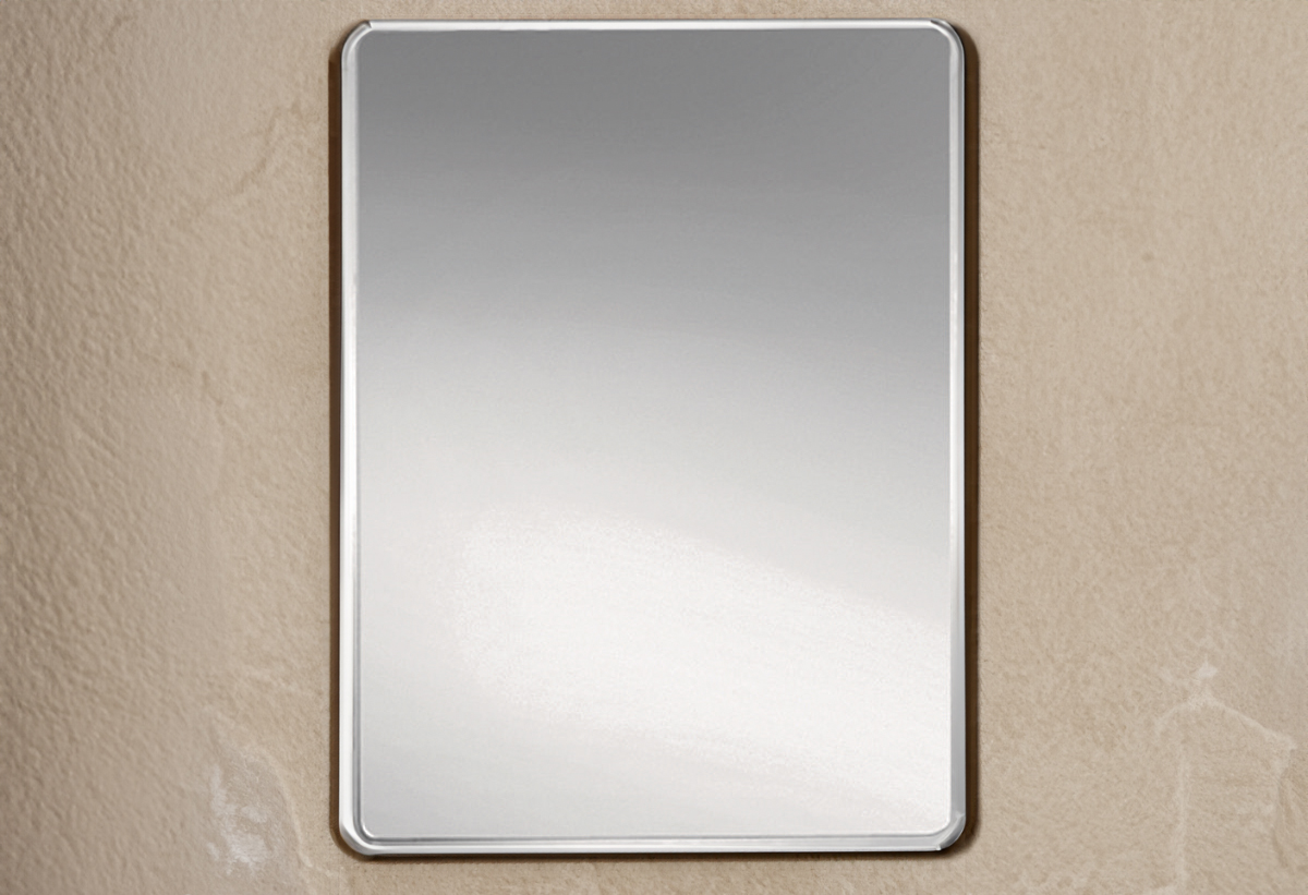 Απεικονίζεται ο καθρέπτης τοποθετημένος σε ένα μπάνιο